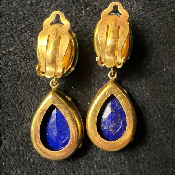 Bounkit Lapis and Turquoise Color Drop Clip-On Earrings - Picture 2 of 6